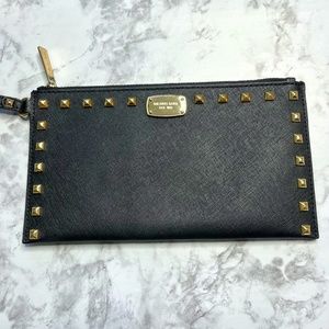Michael Kors Large Studded Zip Clutch Black Wristlet